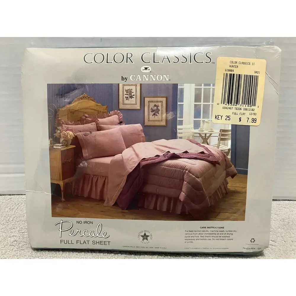 Vintage Cannon Color Classics Full Flat Sheet Hunter Green No Iron Percale USA